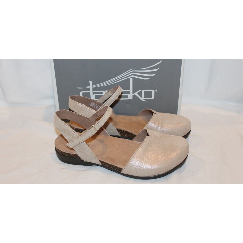 Dansko Rowan Leather Closed-Toe Mary Jane Sandals BEIGE SPARKLE NEW EU 38